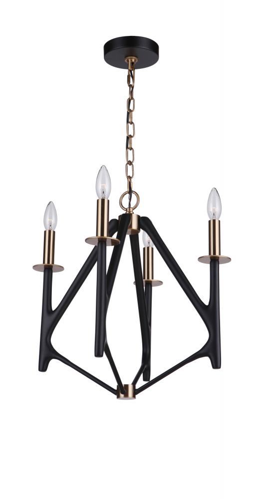 The Reserve 4 Light Chandelier in Flat Black/Satin Brass