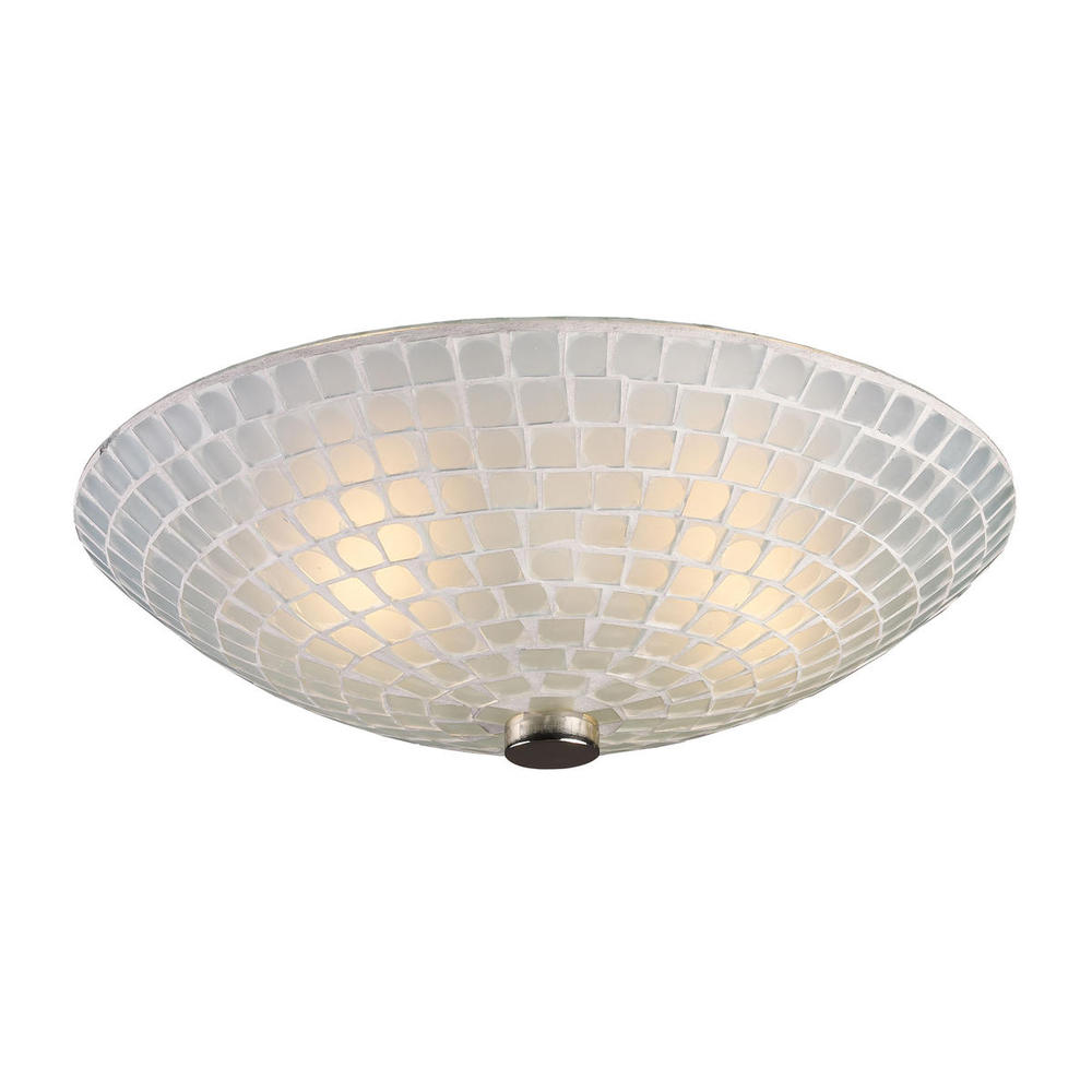 Fusion 2-Light Semi Flush in Satin Nickel with White Mosaic Glass