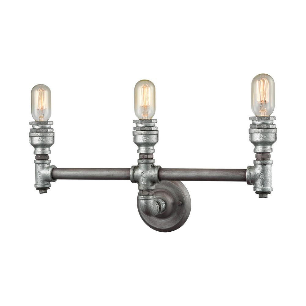 Cast Iron Pipe 3-Light Vanity Lamp in Weathered Zinc (Optional Shades Available)