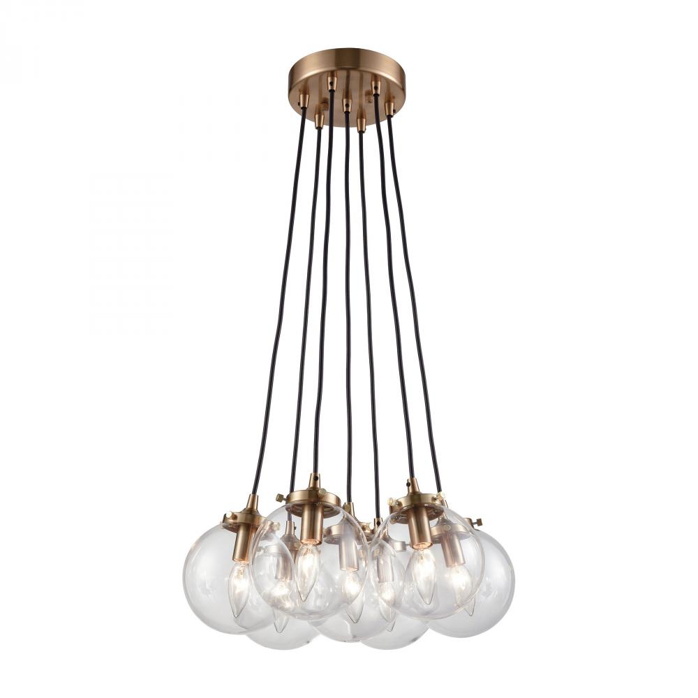 Boudreaux 7-Light Chandelier in Satin Brass with Sphere-shaped Glass