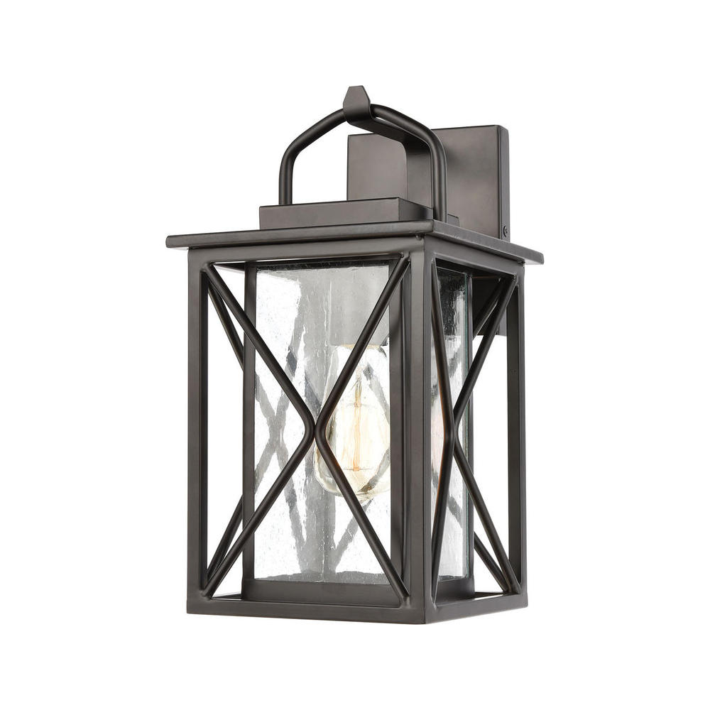 Carriage Light 1-Light Sconce in Matte Black with Seedy Glass