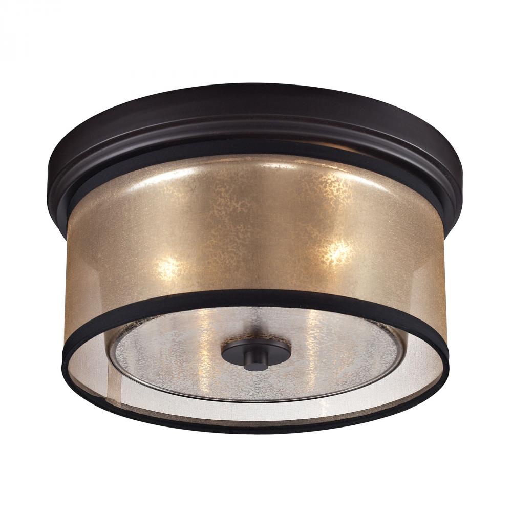 Diffusion 2-Light Flush Mount in Oiled Bronze with Organza and Mercury Glass