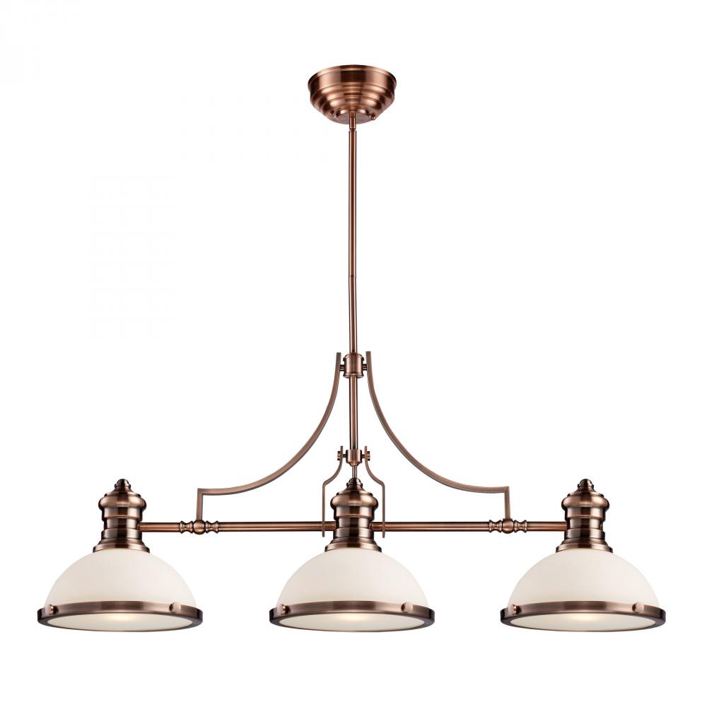 Chadwick 3-Light Island Light in Antique Copper with White Glass