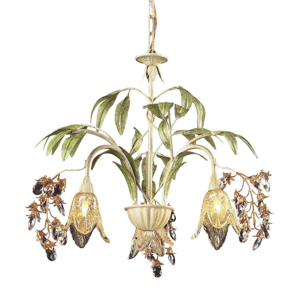 Huarco 3-Light Chandelier in Seashell and Sage Green with Floral-shaped Glass