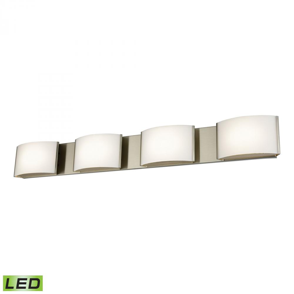 Pandora 4-Light Vanity Sconce in Satin Nickel with Opal Glass - Integrated LED