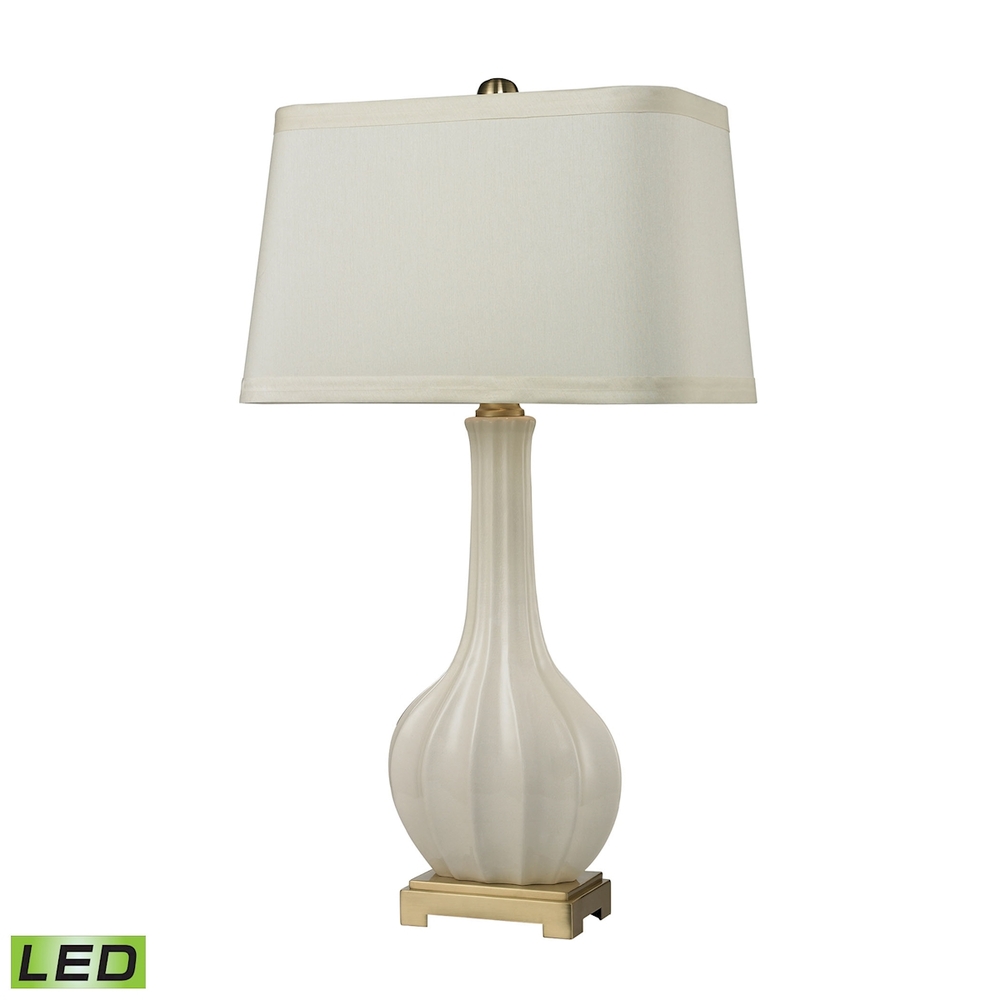 Fluted Ceramic Table Lamp in White Glaze - LED