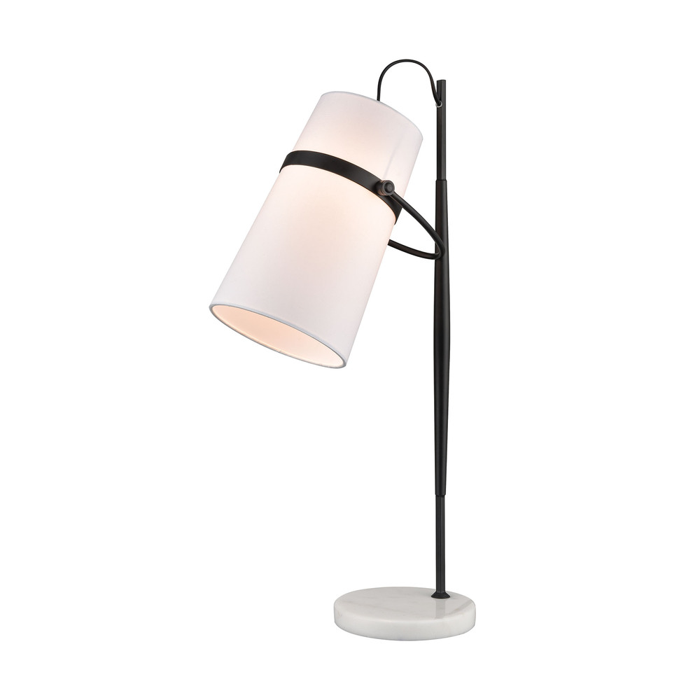 Banded Shade Desk Lamp in Black and White Marble