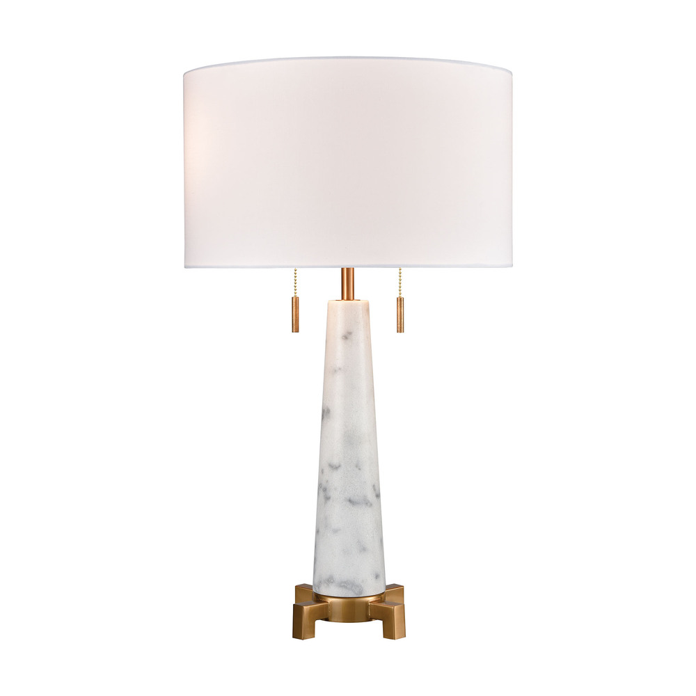 Rocket 2-Light Table Lamp in Alabaster and Aged Brass