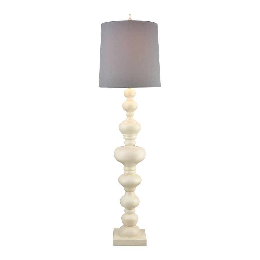 Meymac Floor Lamp in White with a Grey Faux Silk Shade