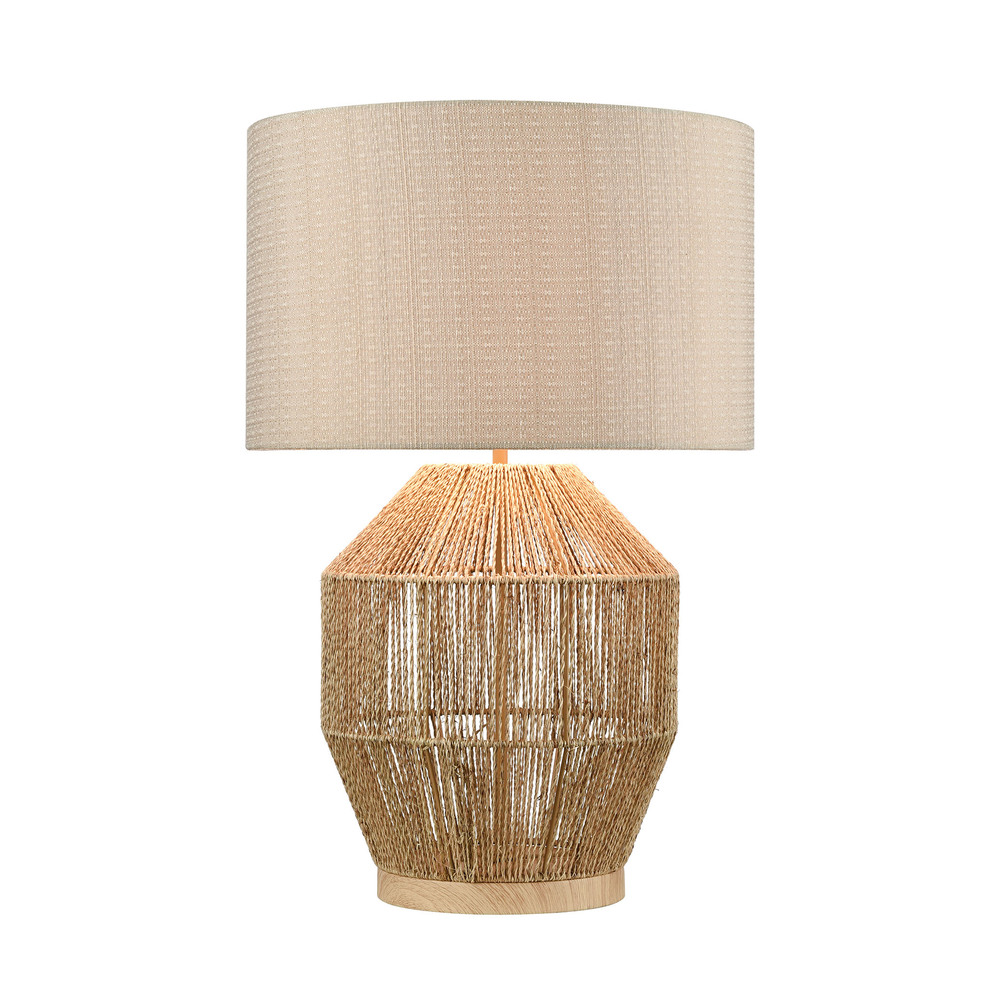 Corsair Table Lamp in Natural Finish with a Mushroom Linen Shade