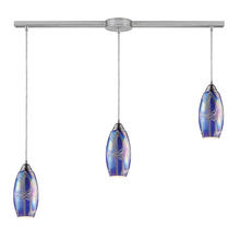 ELK Home Plus 10076/3L-SBI - Iridescence 3-Light Linear Pendant Fixture in Satin Nickel with Storm Blue Glass