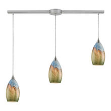 ELK Home Plus 10077/3L - Geologic 3-Light Linear Pendant Fixture in Satin Nickel with Multi-colored Glass