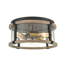 ELK Home Plus 47285/3 - Geringer 3-Light Flush Mount in Charcoal and Beechwood with Seedy Glass Enclosure