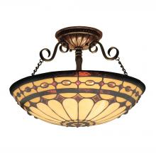 ELK Home Plus 641-BC - Diamond Ring 3-Light Semi Flush in Copper with Tiffany Style Glass