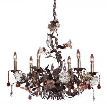 ELK Home Plus 85002 - Cristallo Fiore 6-Light Chandelier in Deep Rust with Clear and Amber Florets