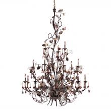 ELK Home Plus 85004 - Cristallo Fiore 18-Light Chandelier in Deep Rust with Clear and Amber Florets