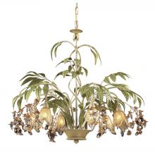 ELK Home Plus 86053 - Huarco 6-Light Chandelier in Seashell and Sage Green with Floral-shaped Glass