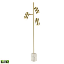 ELK Home Plus D4533 - Dien 3-Light Floor Lamp in Honey Brass and White Marble with Honey Brass Cylindrical Shades