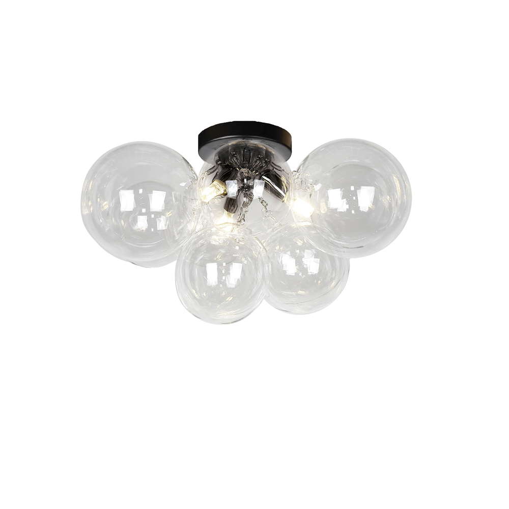 3 Light Halogen Flush Mount, Matte Black with Clear Glass