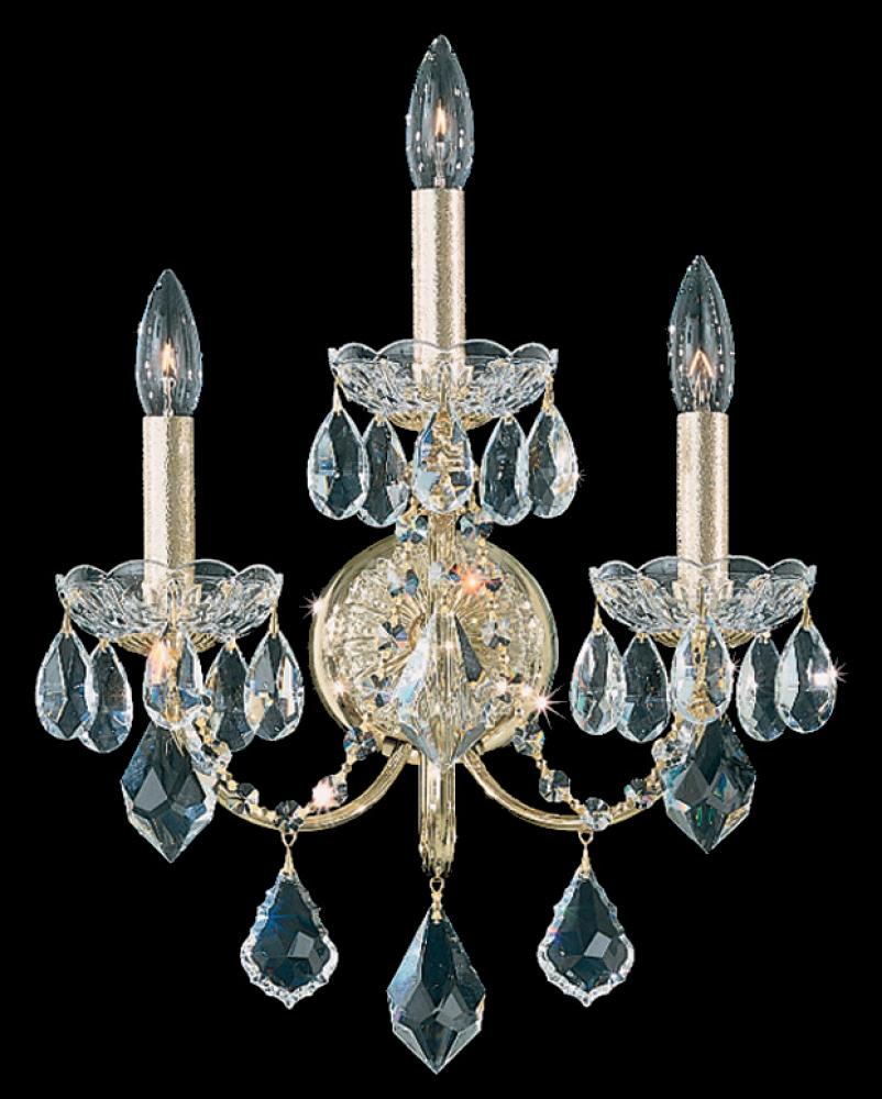 Century 3 Light 120V Wall Sconce in Aurelia with Clear Heritage Handcut Crystal