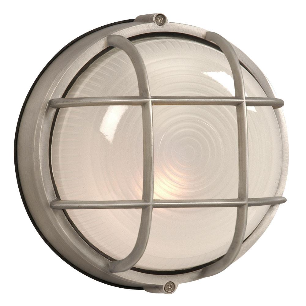 Outdoor Cast Aluminum Marine Light with Guard - in Satin Aluminum finish with Frosted Glass (Wall or