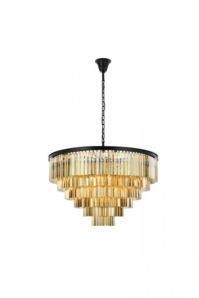 Sydney 33 Light Matte Black Chandelier Golden Teak (Smoky) Royal Cut Crystal