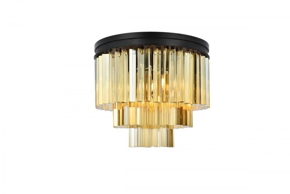 Sydney 9 Light Matte Black Flush Mount Golden Teak (Smoky) Royal Cut Crystal