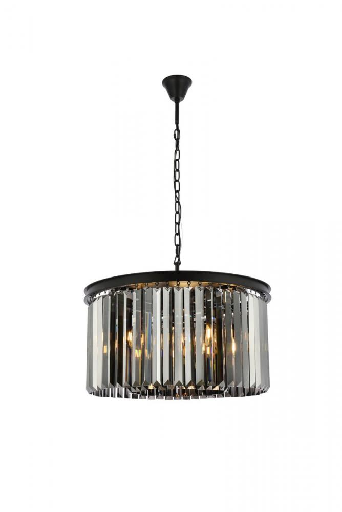 Sydney 8 Light Matte Black Chandelier Silver Shade (Grey) Royal Cut Crystal