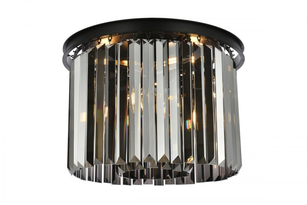 Sydney 6 Light Matte Black Flush Mount Silver Shade (Grey) Royal Cut Crystal