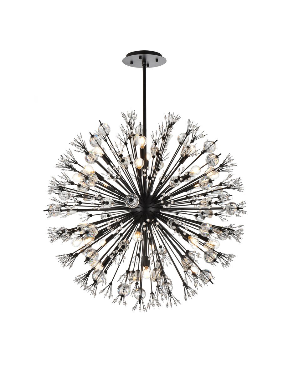 Vera 38 Inch Crystal Starburst Round Pendant in Black