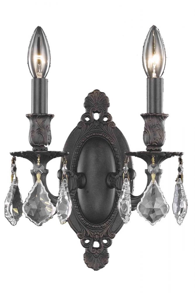 Rosalia 2 Light Dark Bronze Wall Sconce Golden Teak (Smoky) Royal Cut Crystal