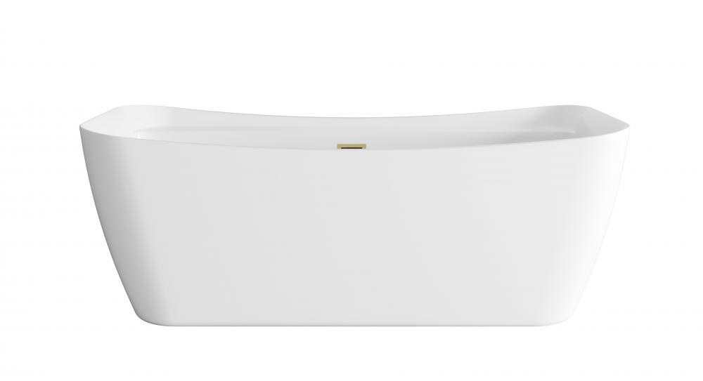 67 inch Soaking Bathtub in Glossy White with Brushed Gold Trim