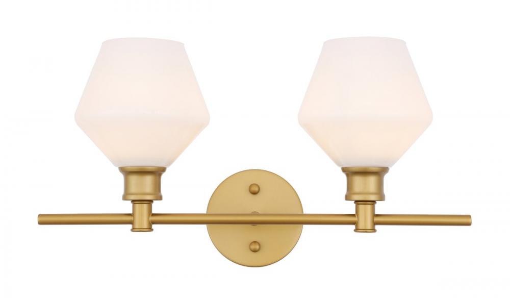 Gene 2 light Brass and Frosted white glass Wall sconce