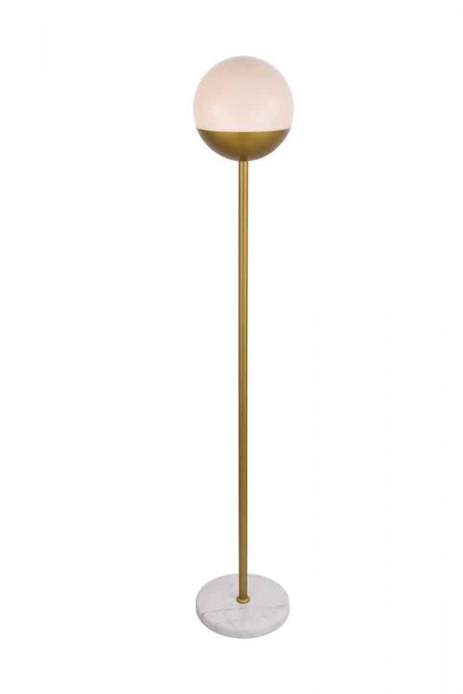 Eclipse 1 Light Brass Floor Lamp With Frosted White Glass