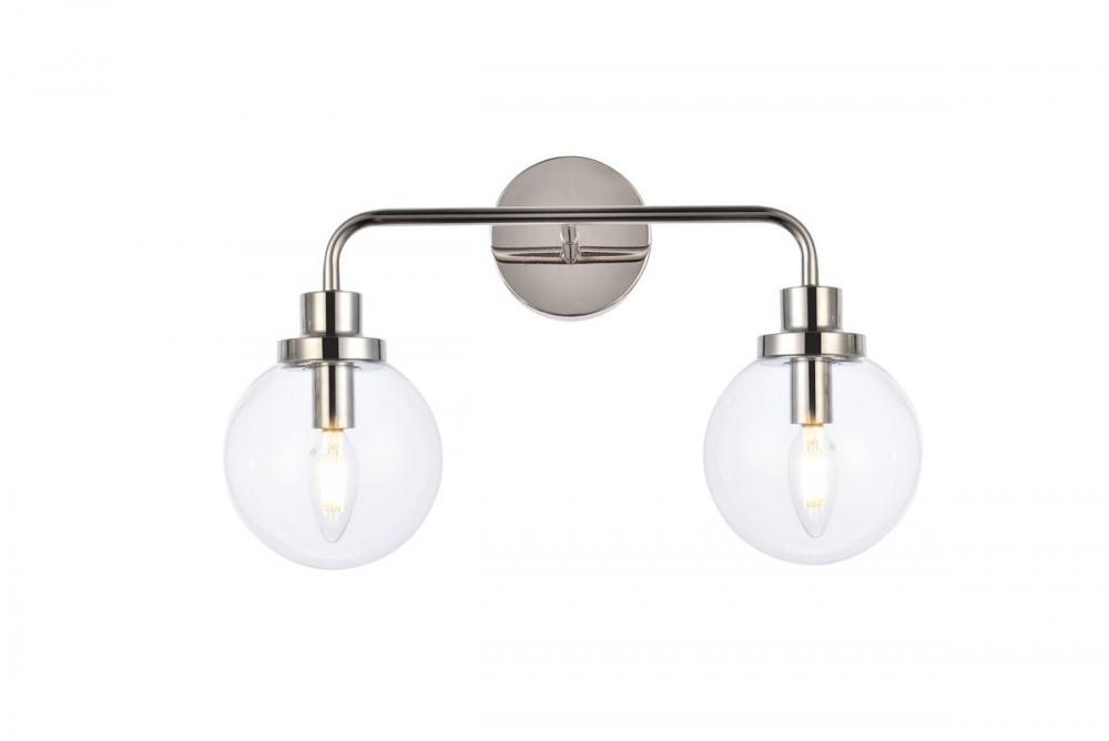 Hanson 2 lights bath sconce in polished nickel with clear shade