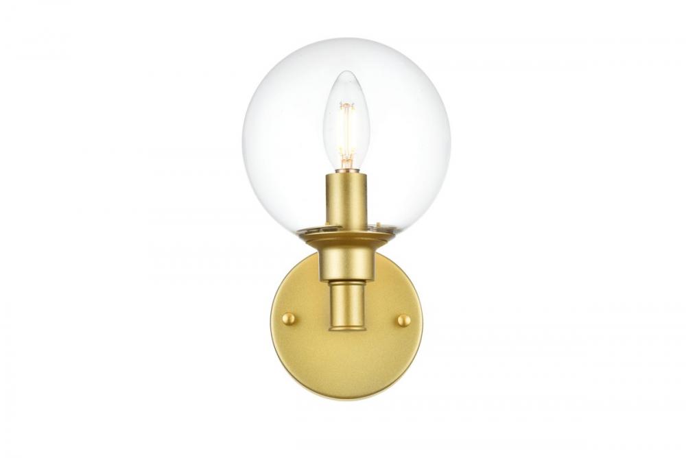 Jaelynn 1 Light Brass and Clear Bath Sconce