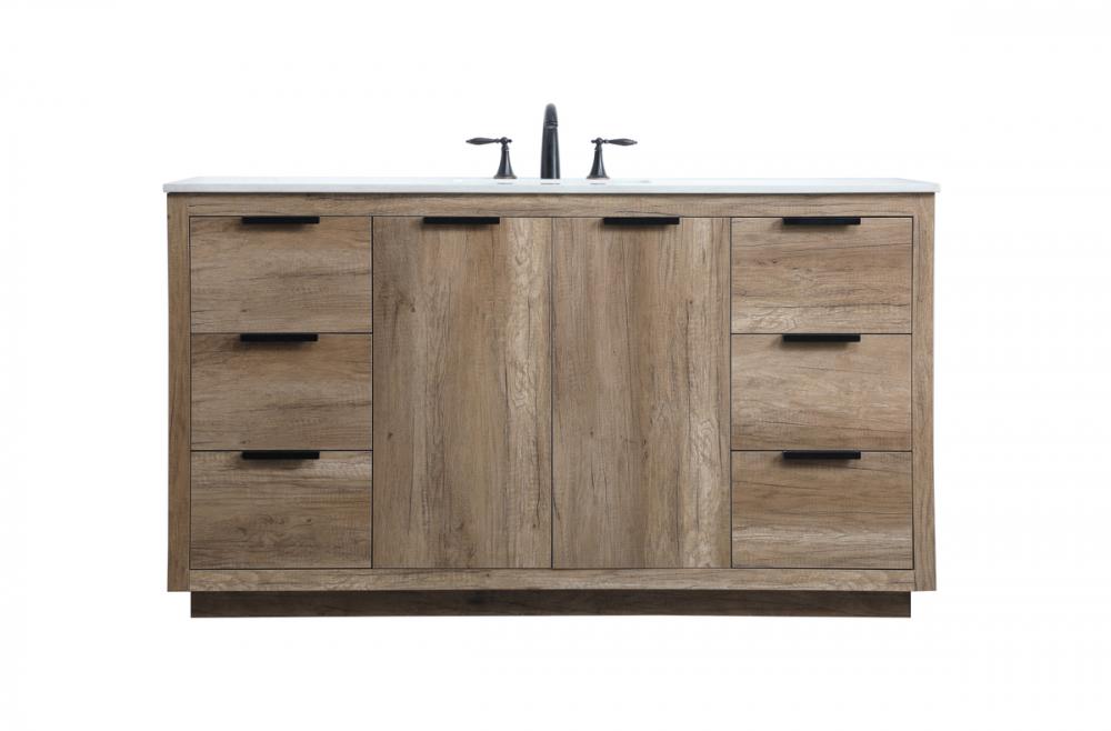 60 Inch SIngle Bathroom Vanity In Natural Oak