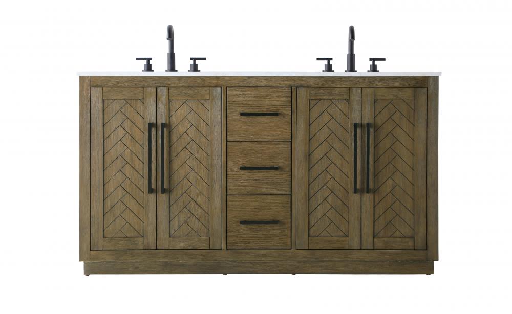 60 inch Double Bathroom Vanity in Hazel Oak