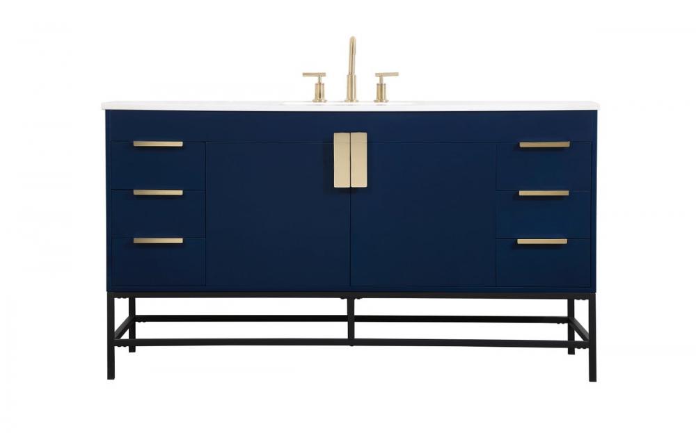 60 inch Single bathroom vanity in blue