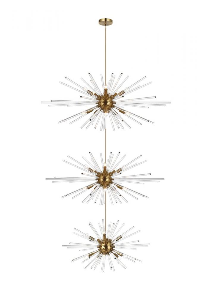 Sienna 46 Inch Three Tiers Crystal Starburst Chandelier in Satin Gold