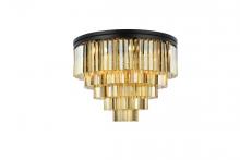 Elegant 1201F32MB-GT/RC - Sydney 17 Light Matte Black Flush Mount Golden Teak (Smoky) Royal Cut Crystal