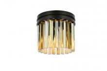 Elegant 1208F12MB-GT/RC - Sydney 3 Light Matte Black Flush Mount Golden Teak (Smoky) Royal Cut Crystal