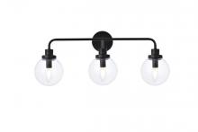 Elegant LD7035W28BK - Hanson 3 lights bath sconce in black with clear shade