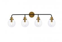 Elegant LD7037W38BRB - Hanson 4 lights bath sconce in black with brass with clear shade