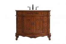 Elegant VF10142TK-VW - 42 inch Single Bathroom vanity in Teak with ivory white engineered marble