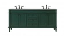 Elegant VF31872DGN - 72 inch double bathroom vanity in green