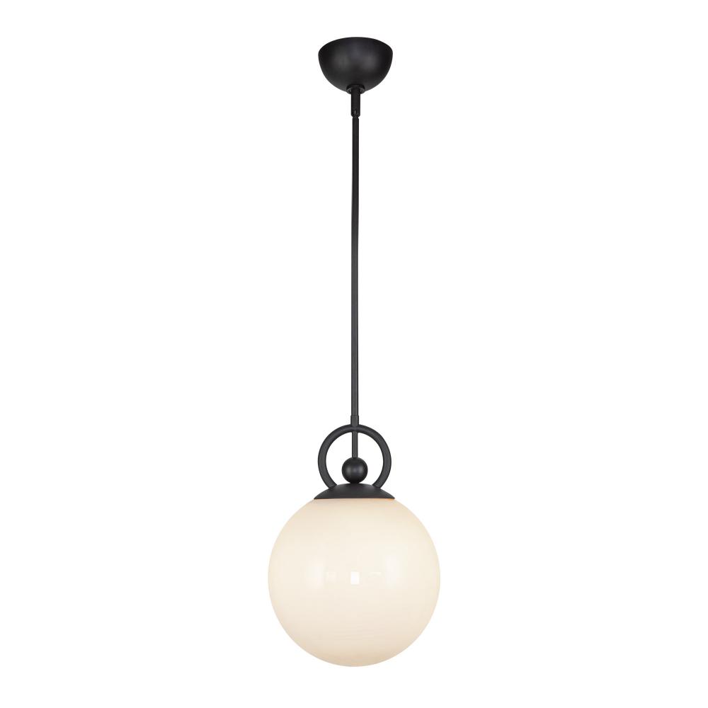 Fiore 10-in Matte Black/Glossy Opal Glass 1 Light Pendant