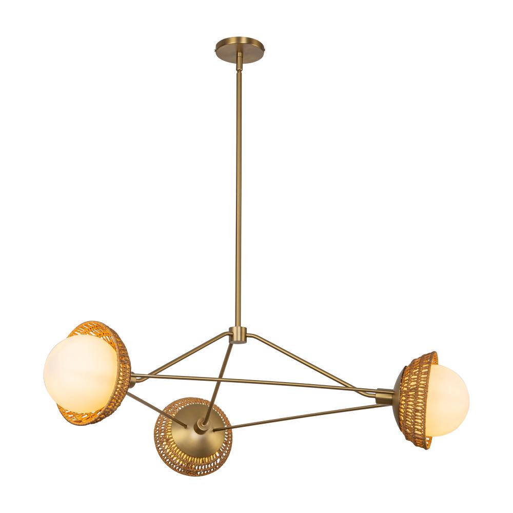 Perth 40-in Brushed Gold/Opal Glass 3 Lights Chandelier