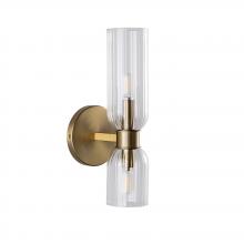 Russell Lighting WL7091/SG - Moru - 2 Light Wall Sconce in Soft Gold with Clear Ribbed  Glass