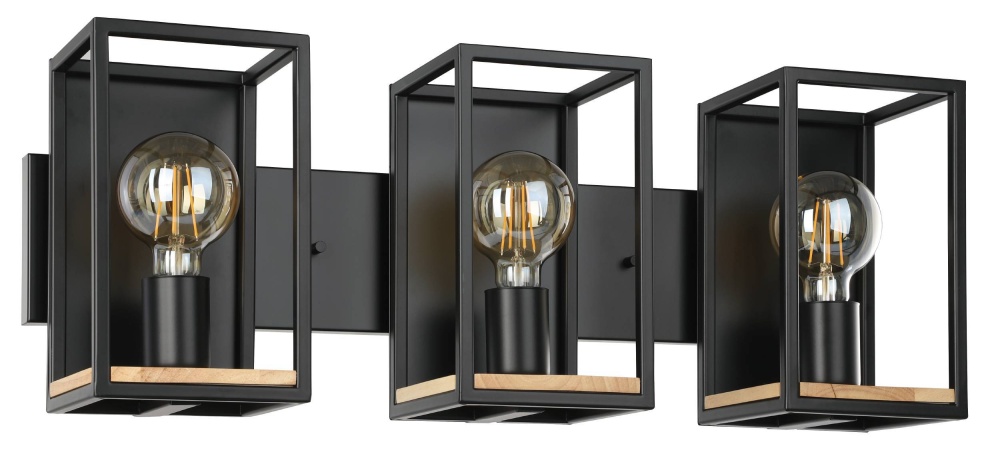 3 LT Bath/Vanity Light w/ Black Finish and Wood Accents